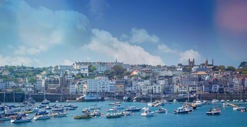 blue sky and blue sea st peter port guernsey