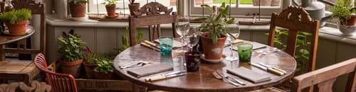 the pig on the beach dorset wooden table uk restaurant