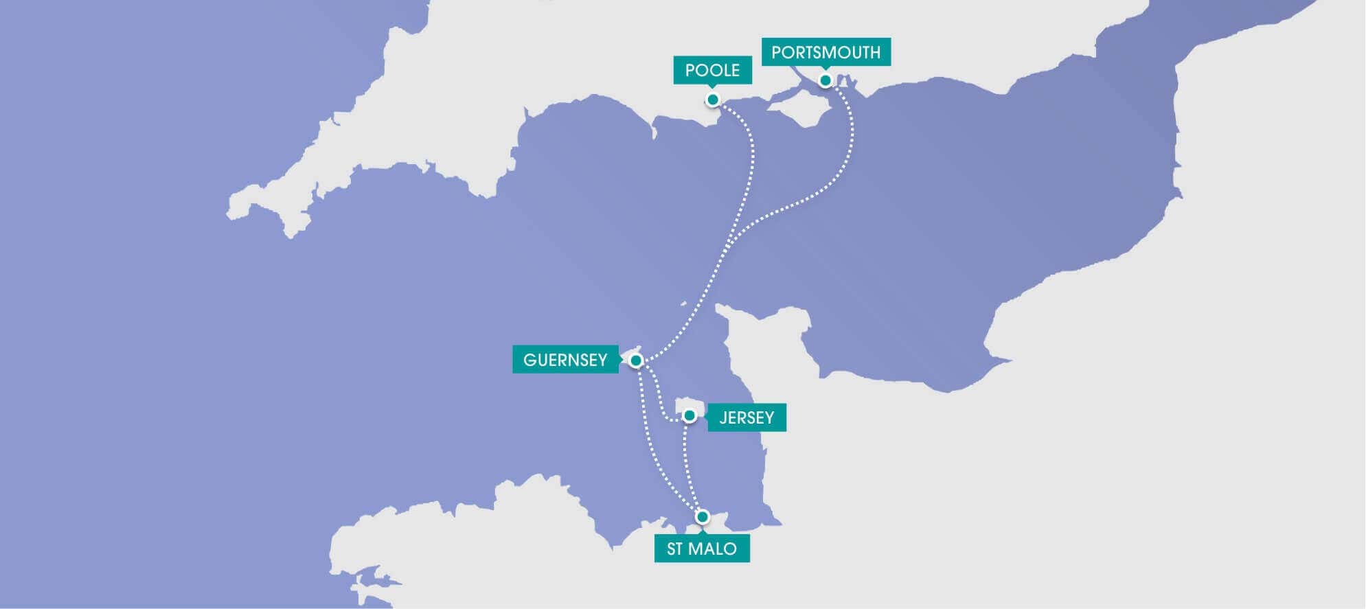 map showing ferry routes condor jersey guernsey st malo poole portsmouth